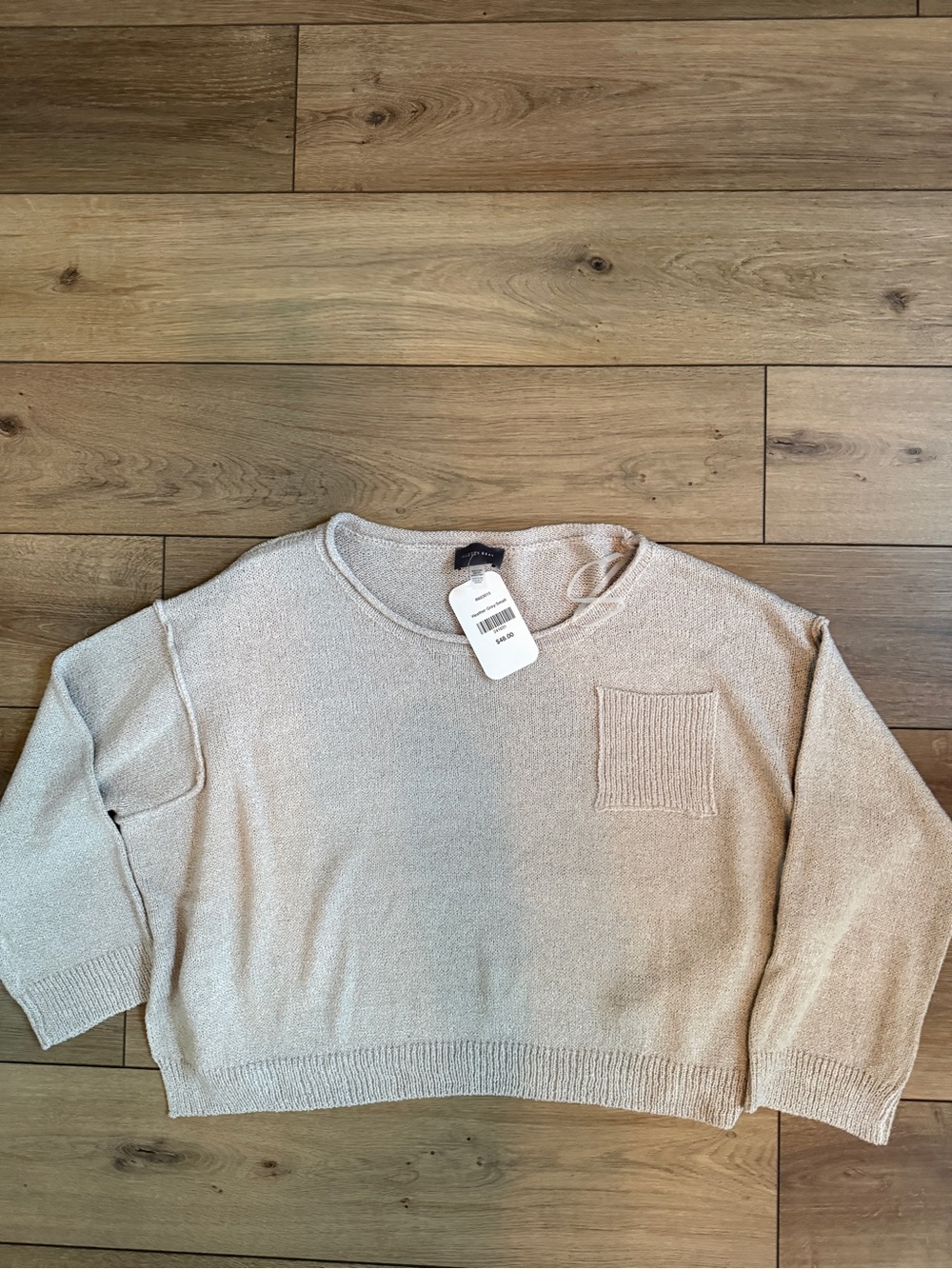 Women's Light Gray Crewneck Pocket Sweater — Casual Knit